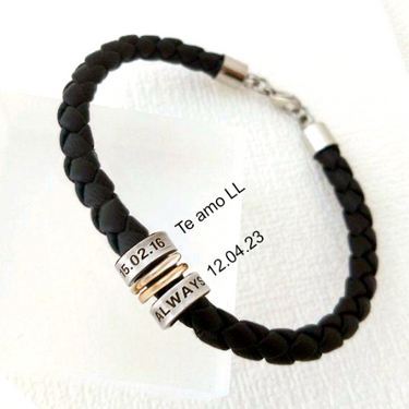 Pulsera sencilla con 2 aros de plata y argollas grabado